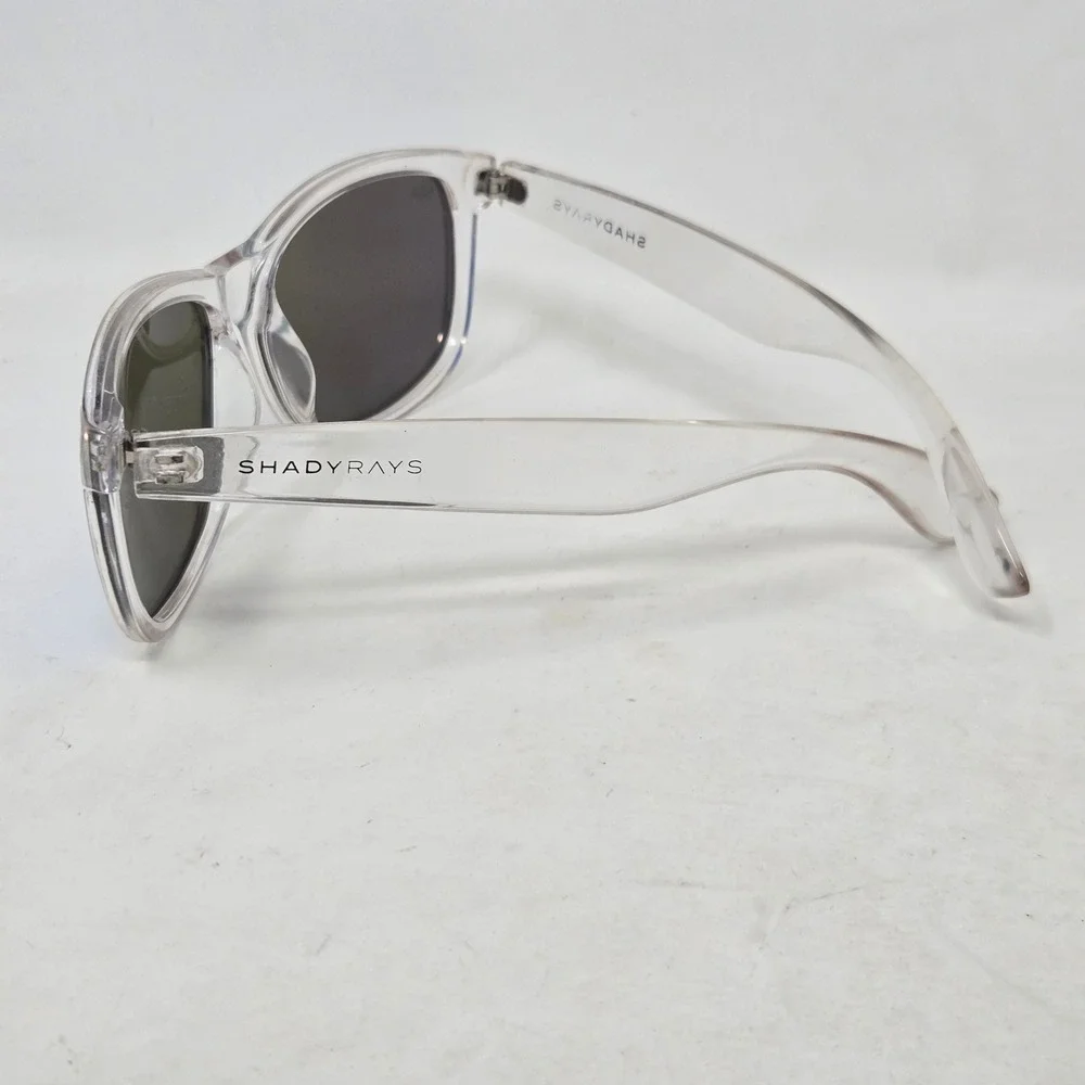 Shady Rays Sunglasses Clear Frame Emerald Green Mirrored Lenses Square Wayfarer